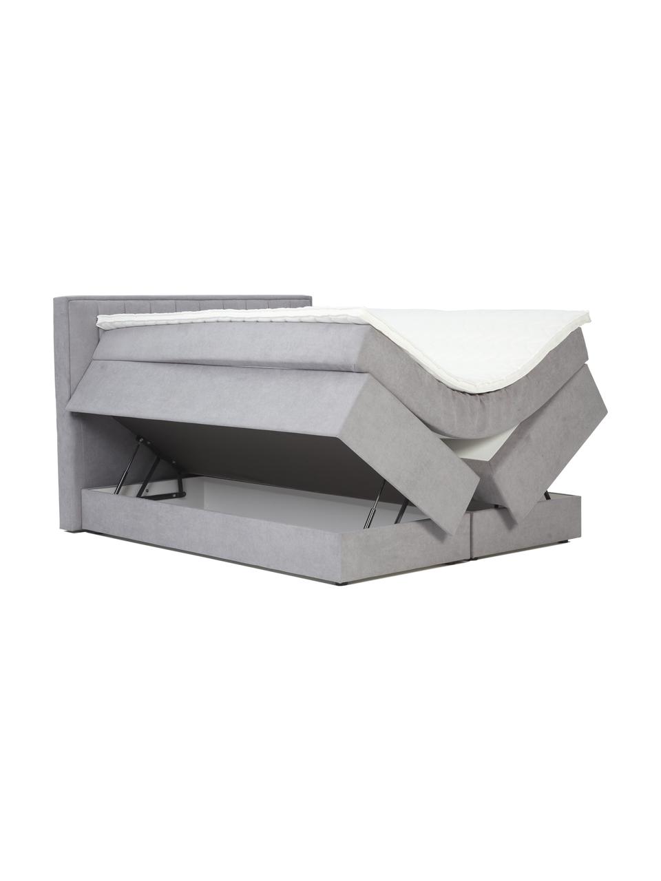 Cama continental Livia, con espacio de almacenamiento, Patas: plástico, Tejido gris claro, An 180 x L 200 cm, dureza 3