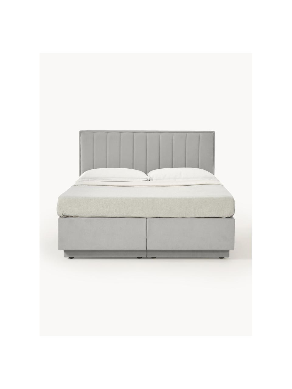 Boxspringbed Livia met opbergruimte, Matras: 5-zones pocketvering, Geweven stof lichtgrijs, B 180 x L 200 cm, hardheidsgraad H2