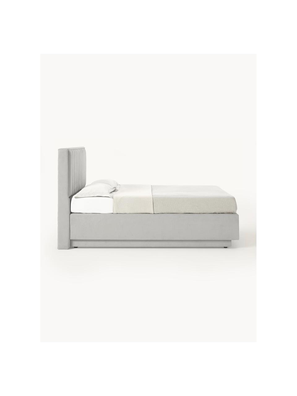 Cama continental Livia, con espacio de almacenamiento, Patas: plástico, Tejido gris claro, An 180 x L 200  cm, dureza H2