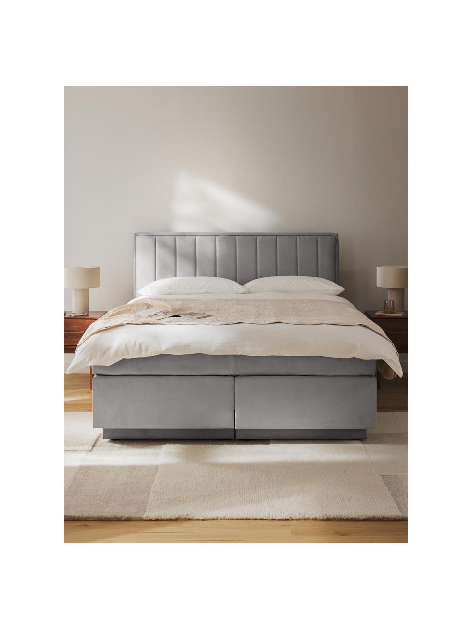 Boxspringbett Livia mit Stauraum, Matratze: 5-Zonen-Taschenfederkern, Webstoff Hellgrau, B 180 x L 200 cm, Härtegrad H2