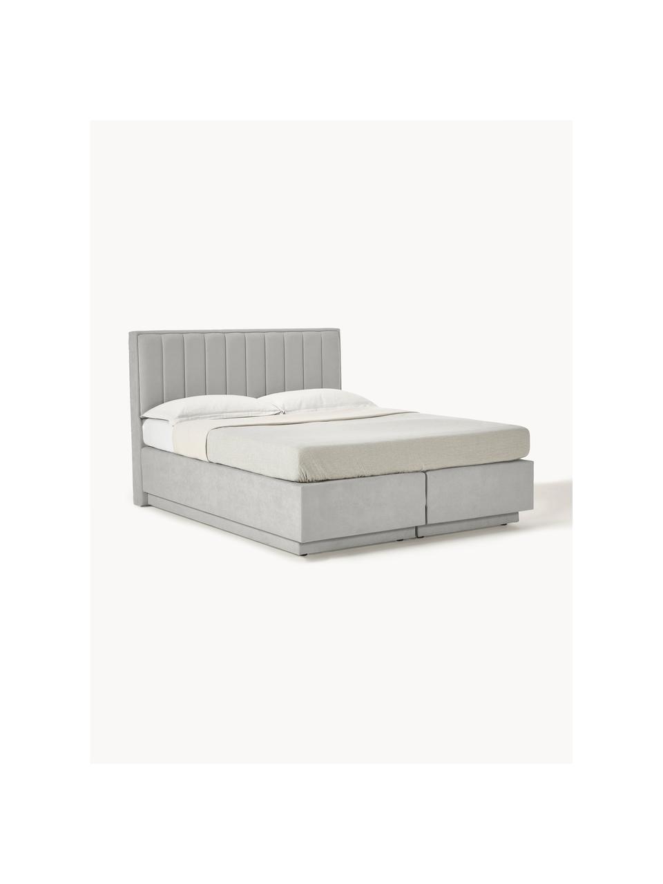 Boxspringbed Livia met opbergruimte, Matras: 5-zones pocketvering, Geweven stof lichtgrijs, B 180 x L 200 cm, hardheidsgraad H2