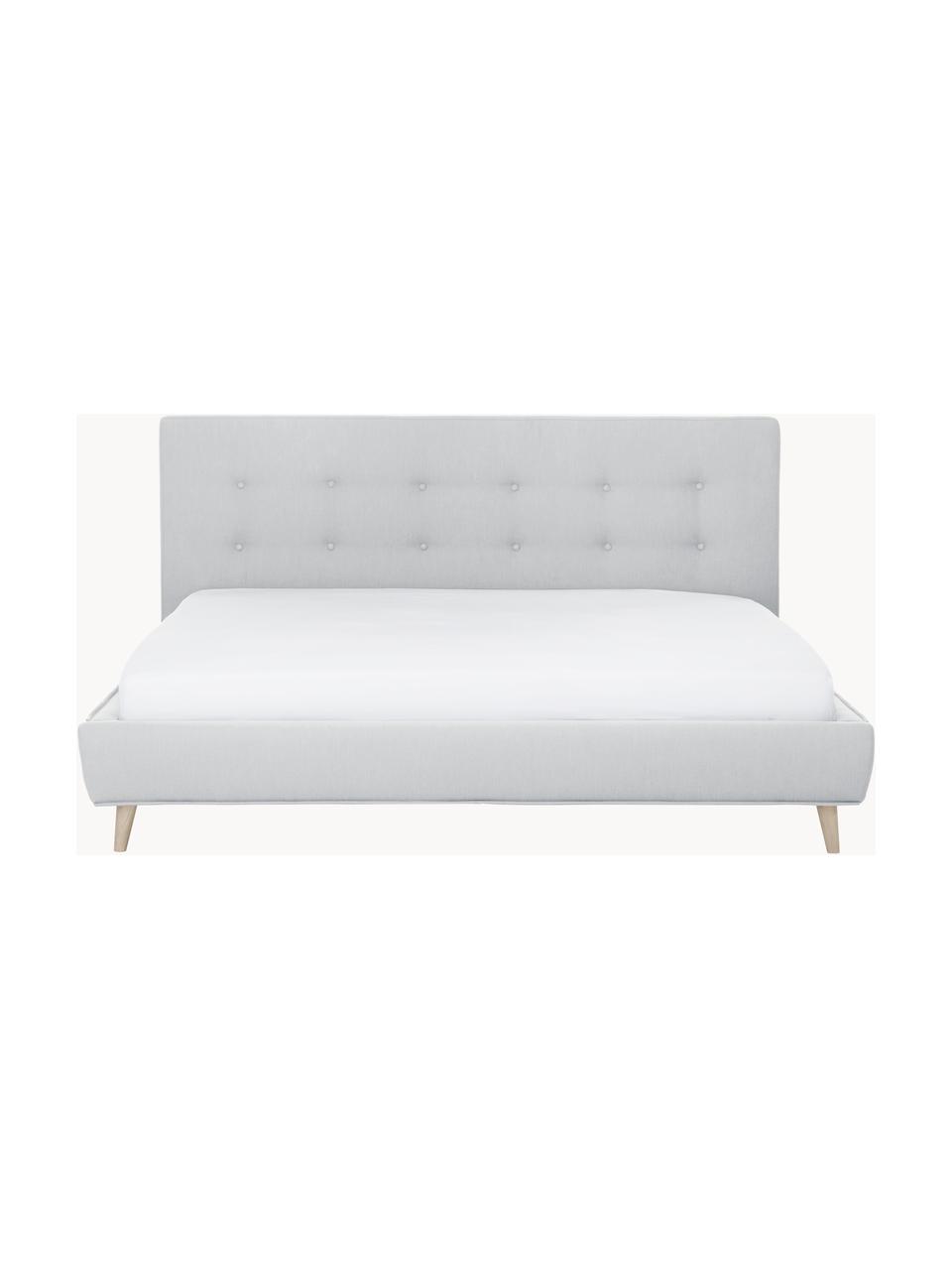 Čalouněná postel s dřevěnými nohami Moon, Světle šedá, Š 140 cm, D 200 cm