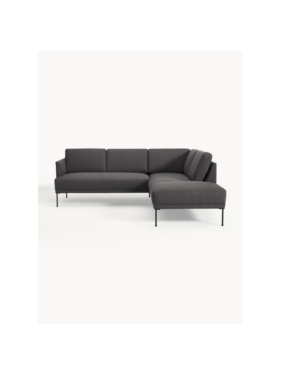 Sofa narożna Fluente, Tapicerka: 100% poliester Dzięki tka, Stelaż: lite drewno sosnowe, Nogi: metal malowany proszkowo , Antracytowa tkanina, S 221 x G 200 cm, lewostronna