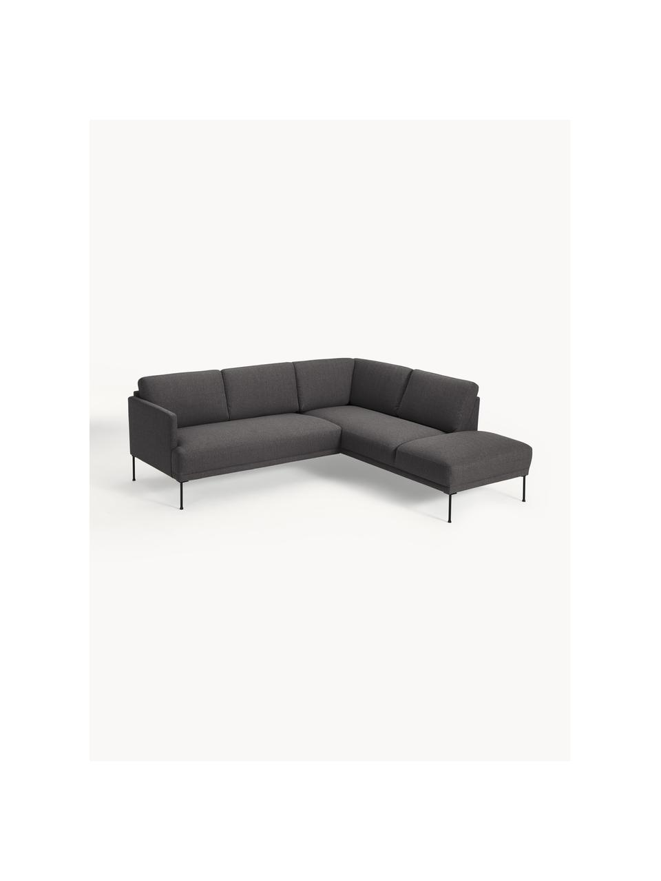 Sofa narożna Fluente, Tapicerka: 100% poliester Dzięki tka, Stelaż: lite drewno sosnowe, Nogi: metal malowany proszkowo , Antracytowa tkanina, S 221 x G 200 cm, lewostronna