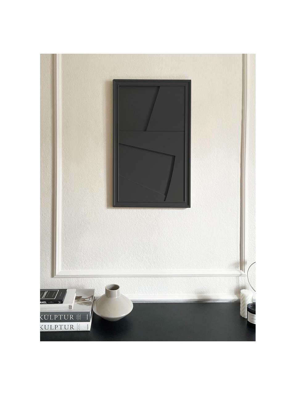 Handgemaakt wandobject Edge, Frame: hout, satijn, Zwart, B 30 x H 50 cm