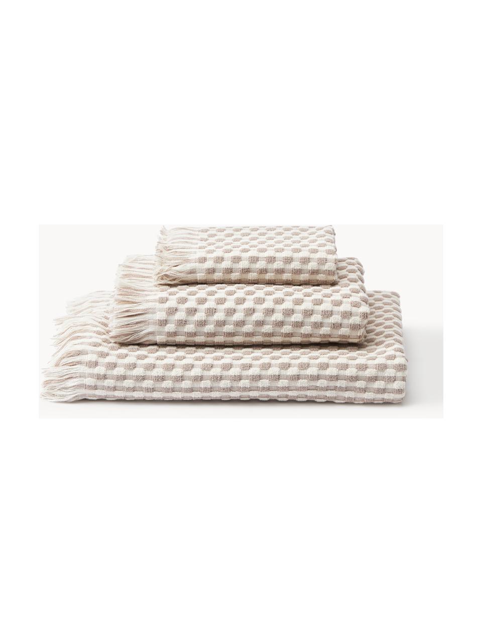 Lot de serviettes de bain texturées Juniper, tailles variées, Blanc cassé, nougat, 3 éléments (1 serviette invité, 1 serviette de toilette et 1 drap de bain)