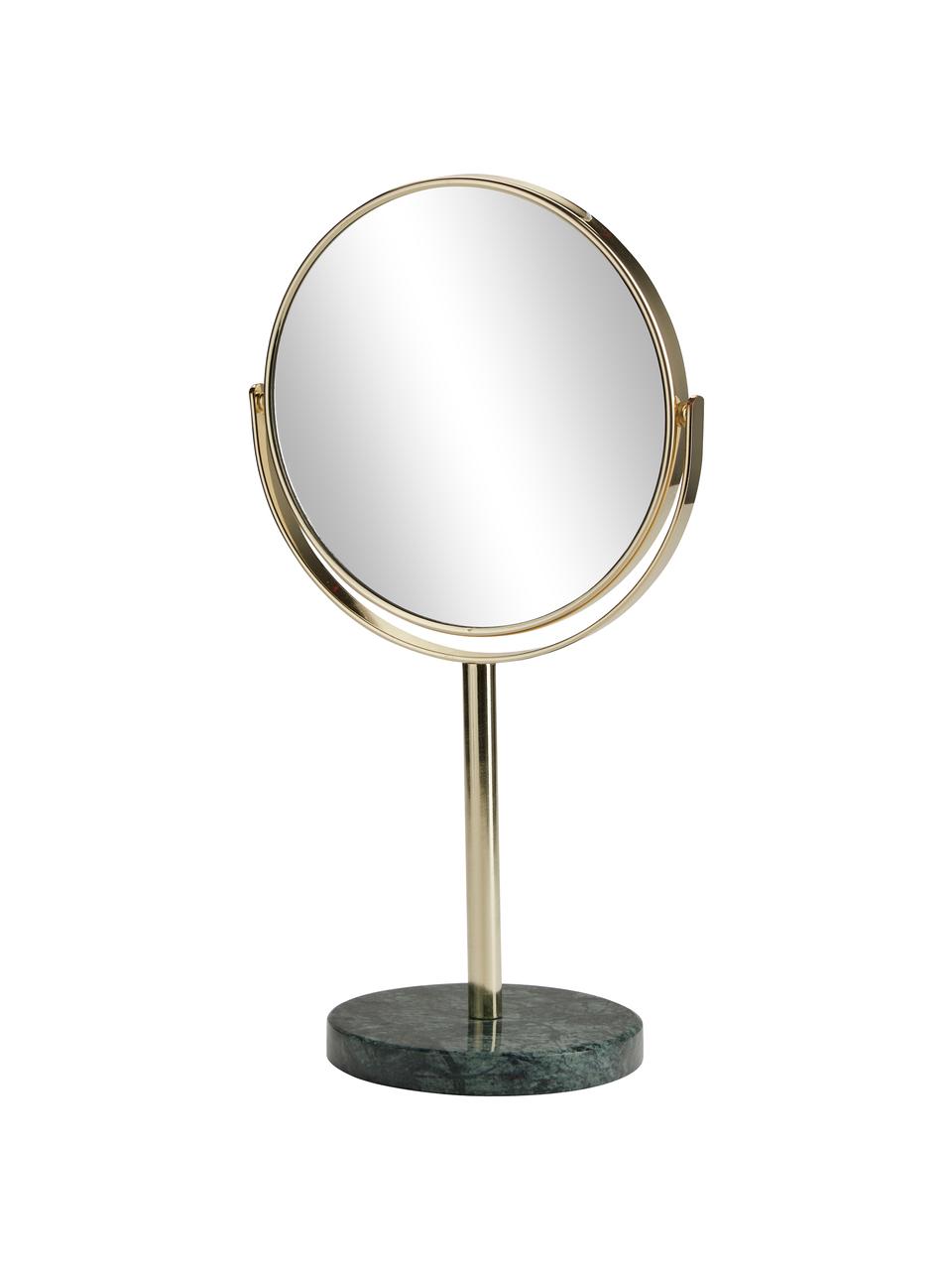 Runder Kosmetikspiegel Ramona mit grünem Marmorfuss, Rahmen: Metall, Spiegelfläche: Spiegelglas, Goldfarben, Grün, marmoriert, Ø 20 x H 34 cm