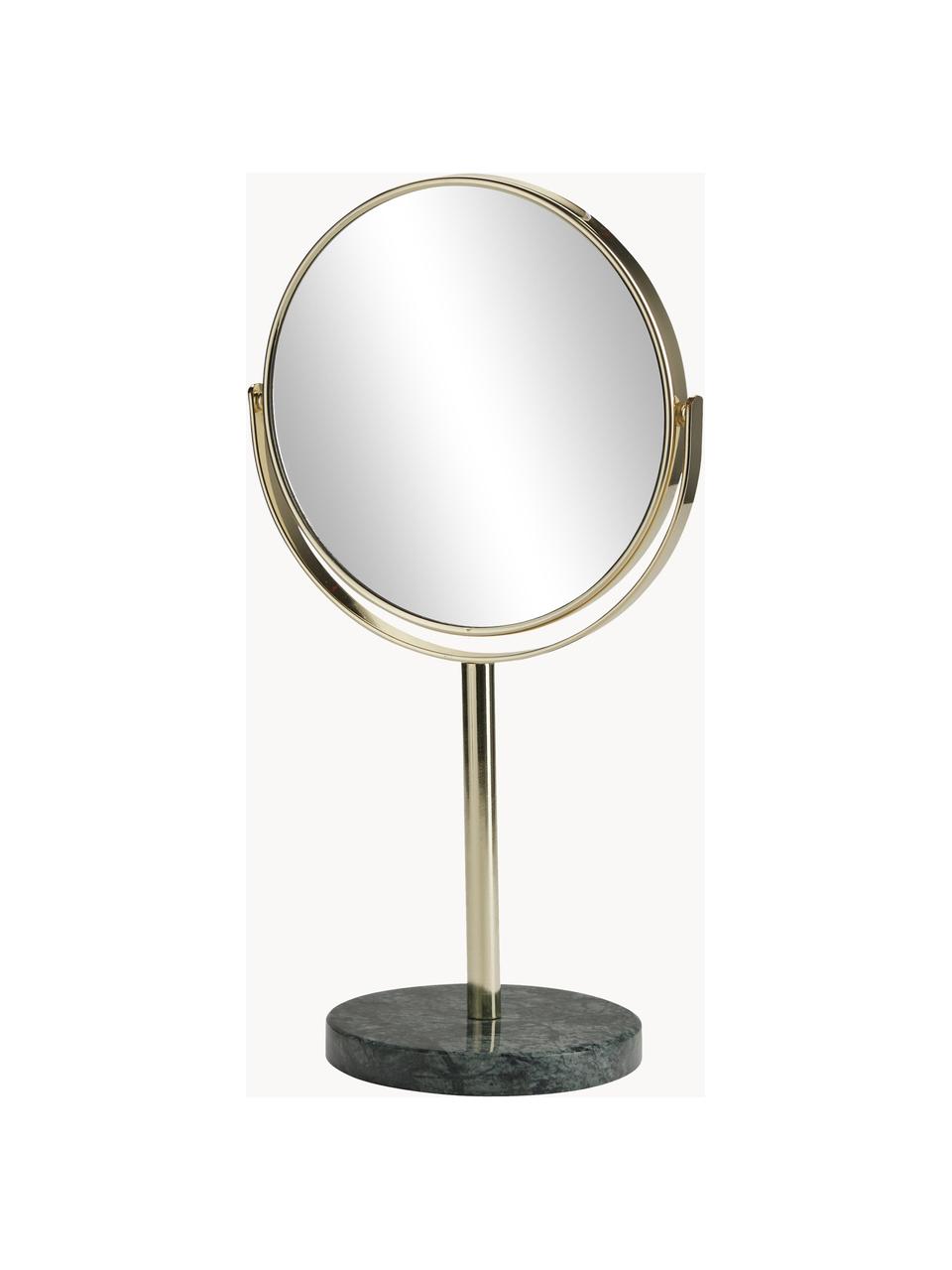 Runder Kosmetikspiegel Ramona mit Vergrösserung, Rahmen: Metall, Spiegelfläche: Spiegelglas, Goldfarben, Grün, marmoriert, Ø 20 x H 34 cm