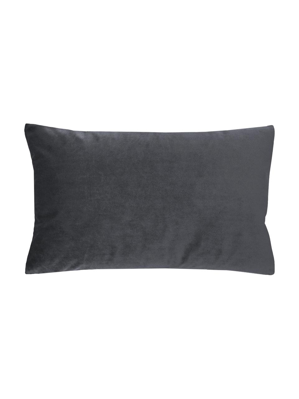 Housse de coussin rectangulaire en velours gris doré Caja, Gris foncé