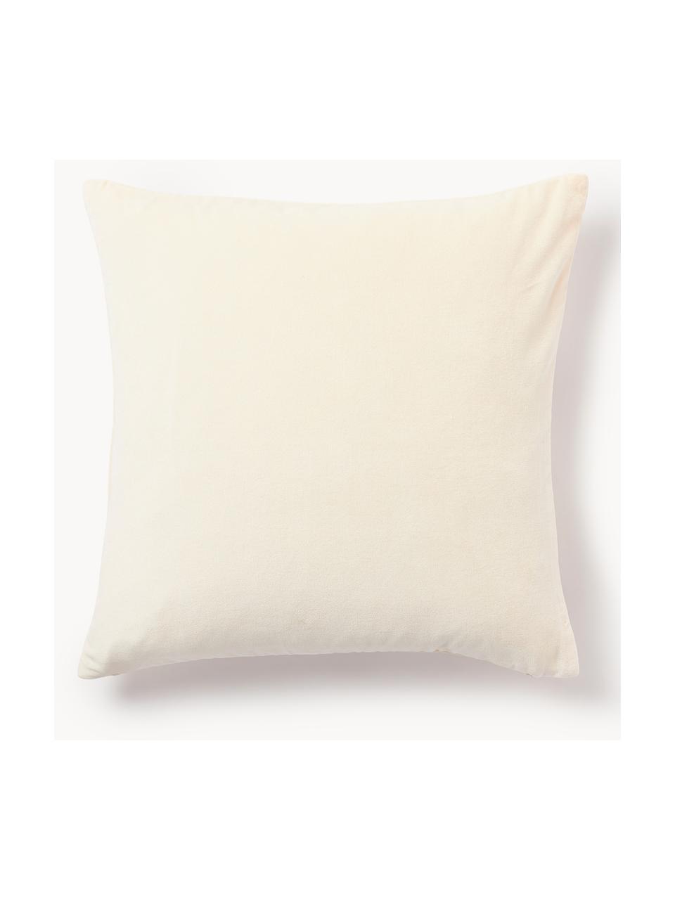 Fluwelen kussenhoes Darva met getuft snoepstokken-patroon, 100% katoenfluweel, Crèmewit, B 50 x L 50 cm