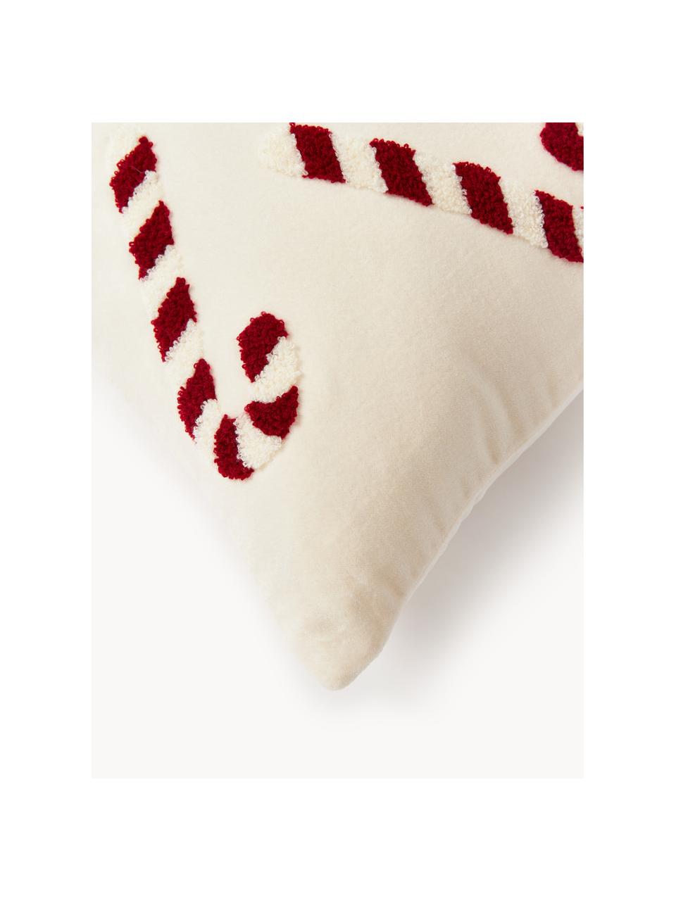 Housse de coussin 50x50 en velours avec motif tufté Darva, 100 % velours de coton, Blanc crème, larg. 50 x long. 50 cm