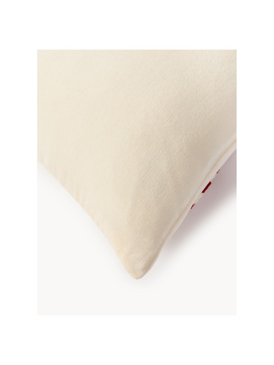 Housse de coussin 50x50 en velours avec motif tufté Darva, 100 % velours de coton, Blanc crème, larg. 50 x long. 50 cm