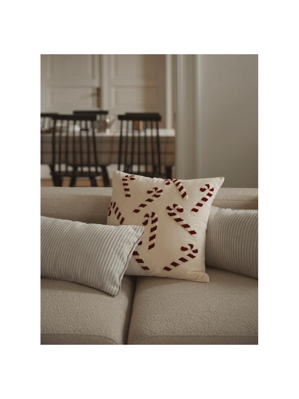 Housse de coussin 50x50 en velours avec motif tufté Darva, 100 % velours de coton, Blanc crème, larg. 50 x long. 50 cm