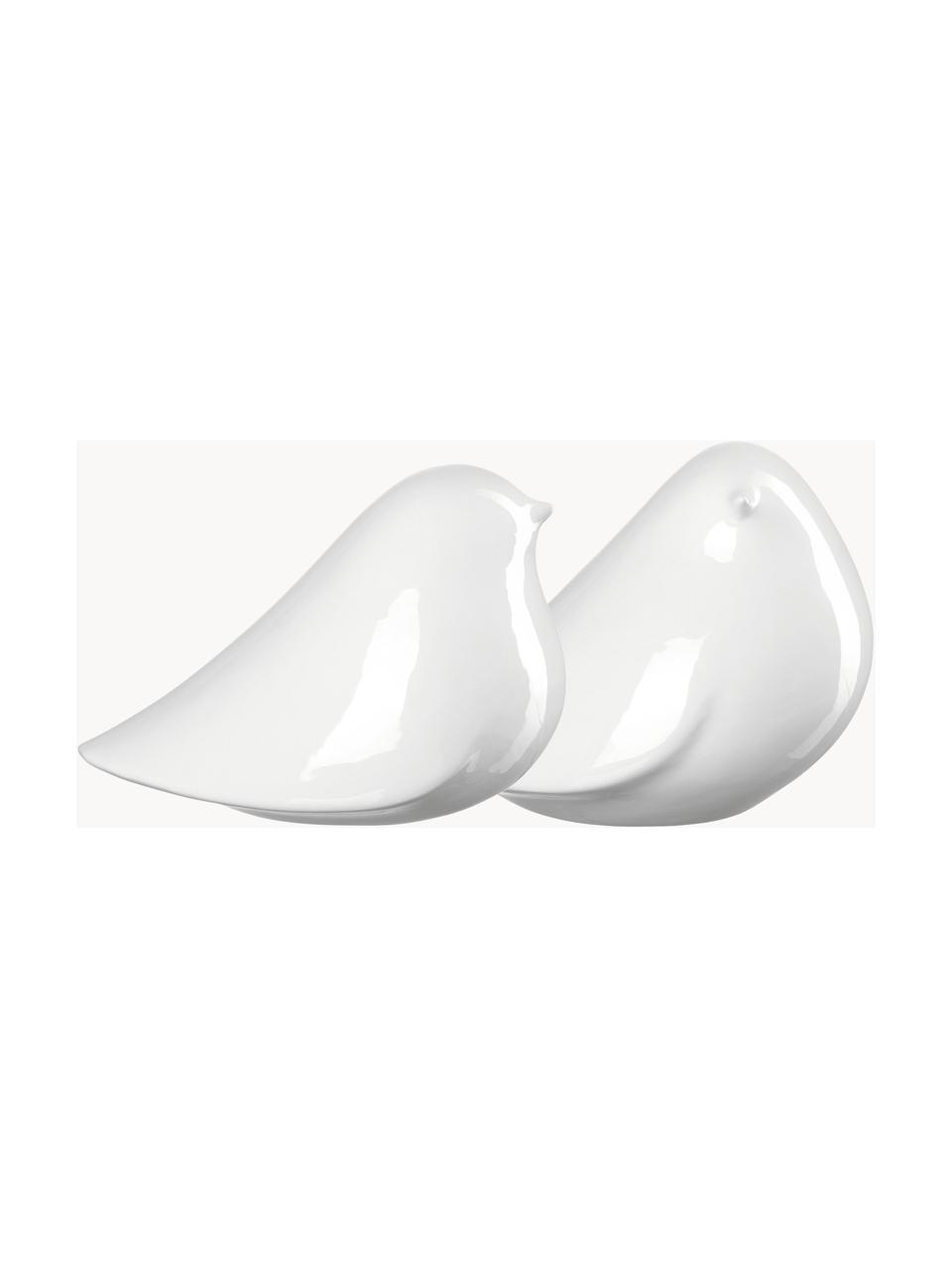 Deko-Vögel Alassio aus Porzellan, 2 Stück, Porzellan, Weiß, B 16 x H 11 cm
