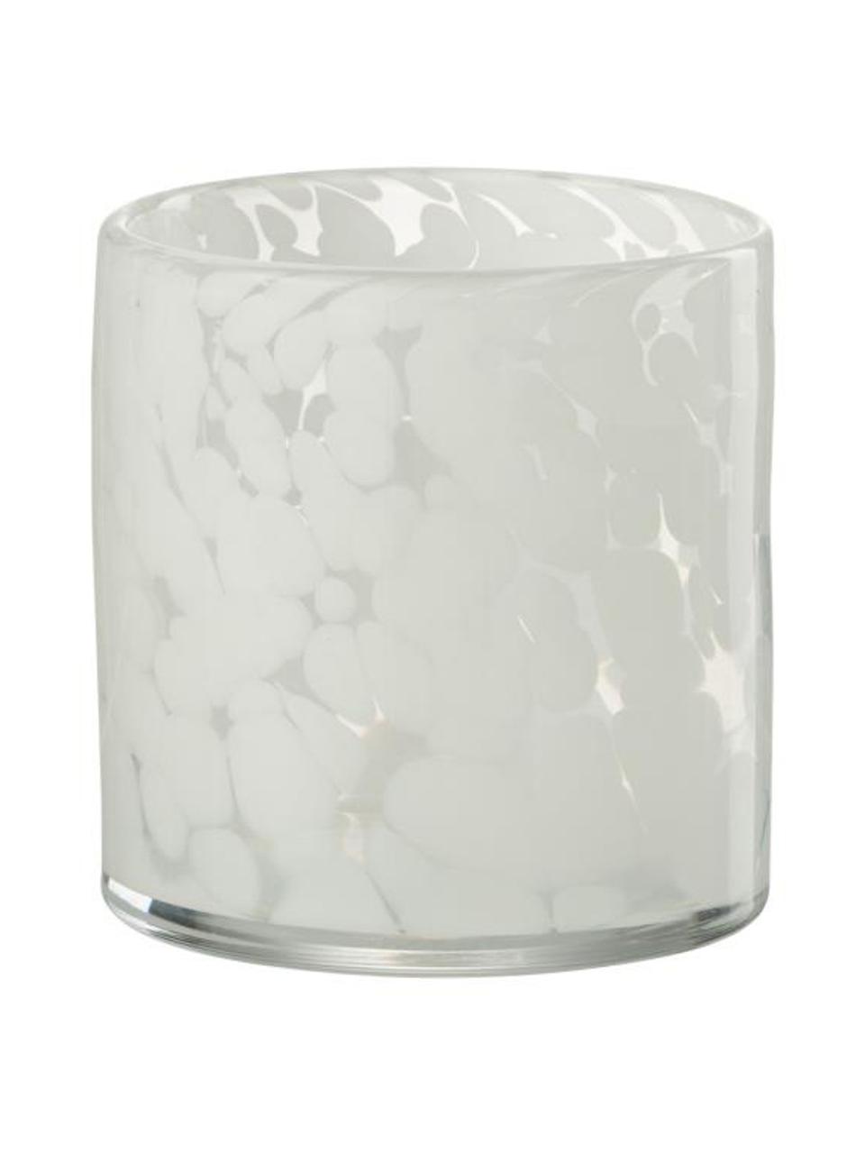 Waxinelichthouder Hurricane in wit met stippen, Glas, Wit, transparant, Ø 12 x H 12 cm