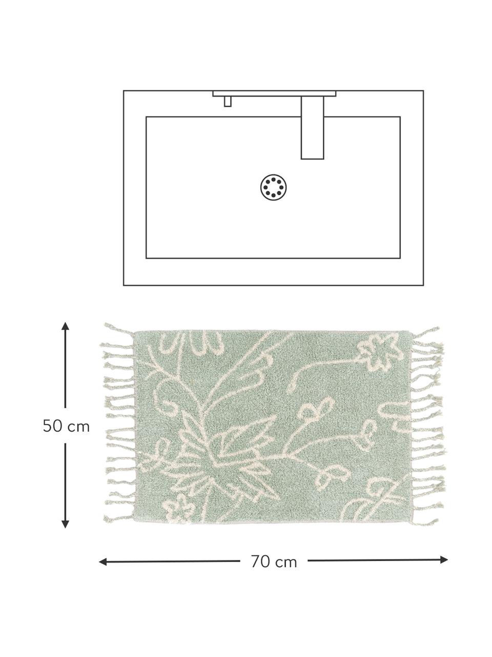 Alfombrilla de baño con flecos Lotus, 100% algodón, Turquesa, blanco, An 50 x L 70 cm