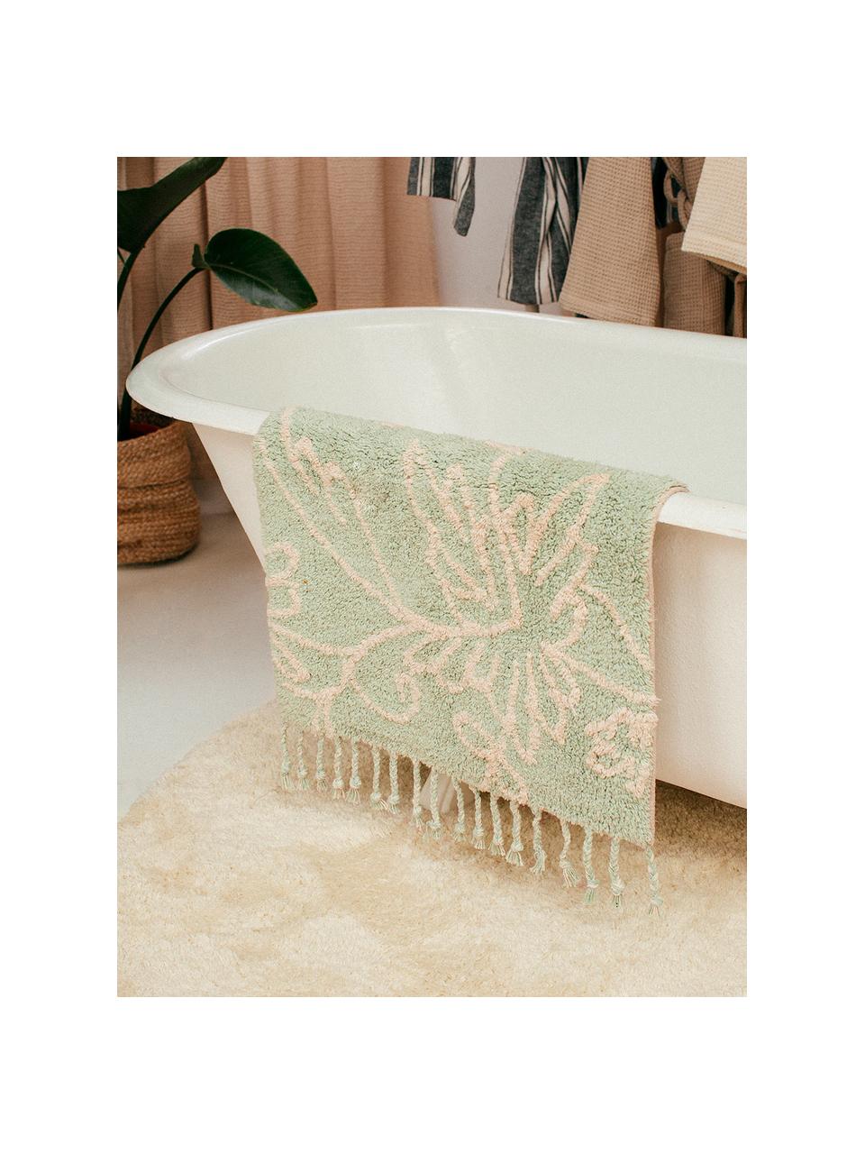 Dywanik łazienkowy z frędzlami Lotus, 100% bawełna, Turkusowy, biały, S 50 x D 70 cm