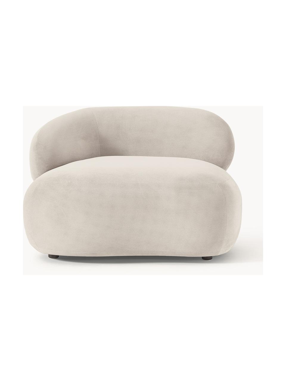 Niervormige loungefauteuil Alba, Bekleding: 97% polyester, 3% nylon M, Frame: massief sparrenhout, berk, Poten: kunststof Het materiaal d, Geweven stof crèmewit, B 102 x D 89 cm, rugleuning links