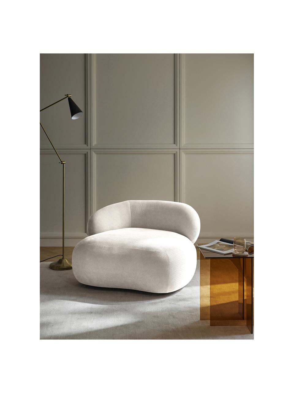 Niervormige loungefauteuil Alba, Bekleding: 97% polyester, 3% nylon M, Frame: massief sparrenhout, berk, Poten: kunststof Het materiaal d, Geweven stof crèmewit, B 102 x D 89 cm, rugleuning links