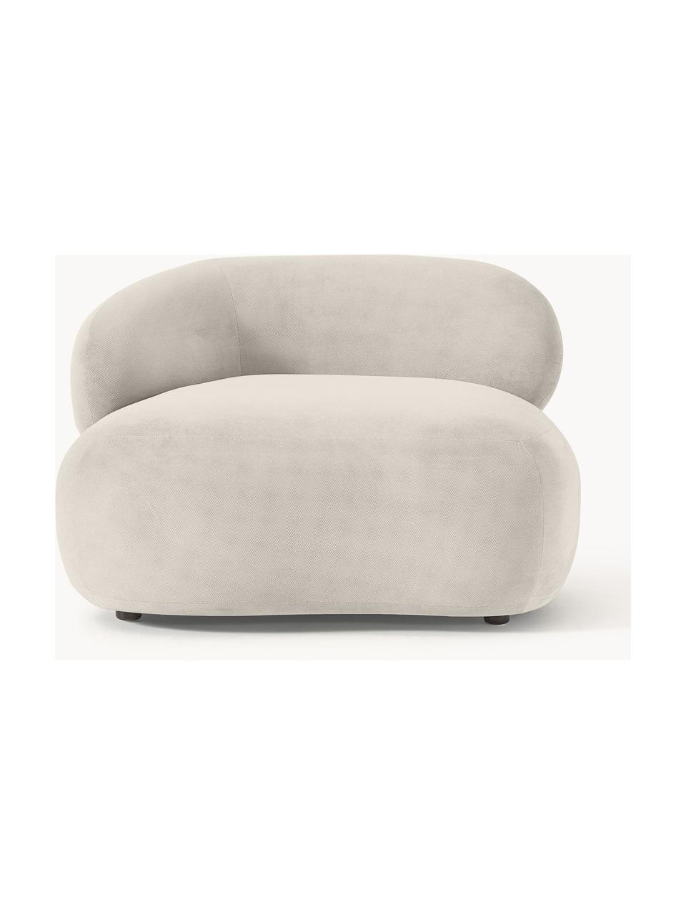 Niervormige loungefauteuil Alba, Bekleding: 97% polyester, 3% nylon M, Frame: massief sparrenhout, berk, Poten: kunststof Het materiaal d, Geweven stof crèmewit, B 102 x D 89 cm, rugleuning links