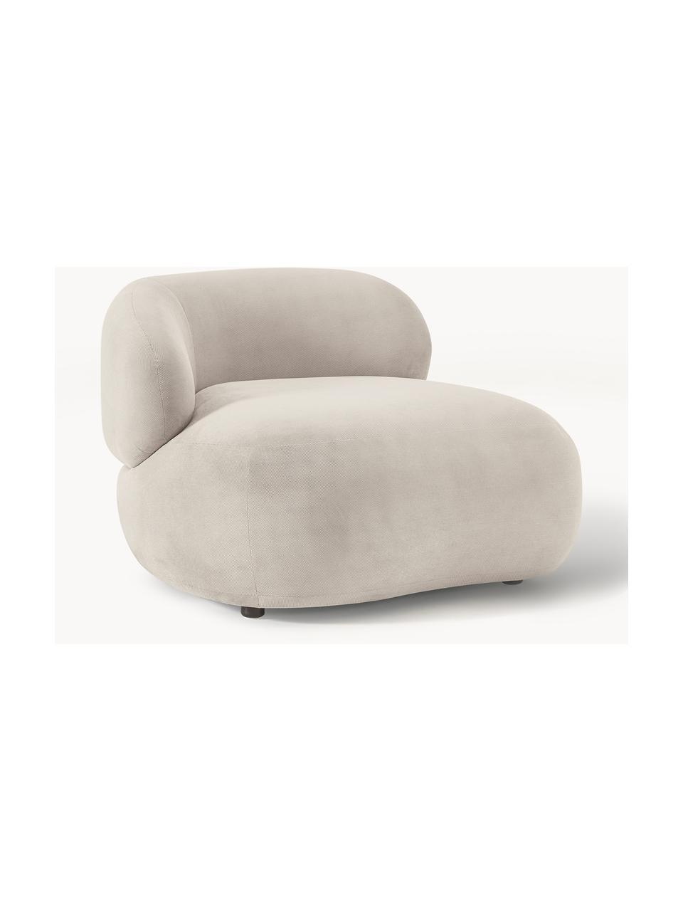 Niervormige loungefauteuil Alba, Bekleding: 97% polyester, 3% nylon M, Frame: massief sparrenhout, berk, Poten: kunststof Het materiaal d, Geweven stof crèmewit, B 102 x D 89 cm, rugleuning links