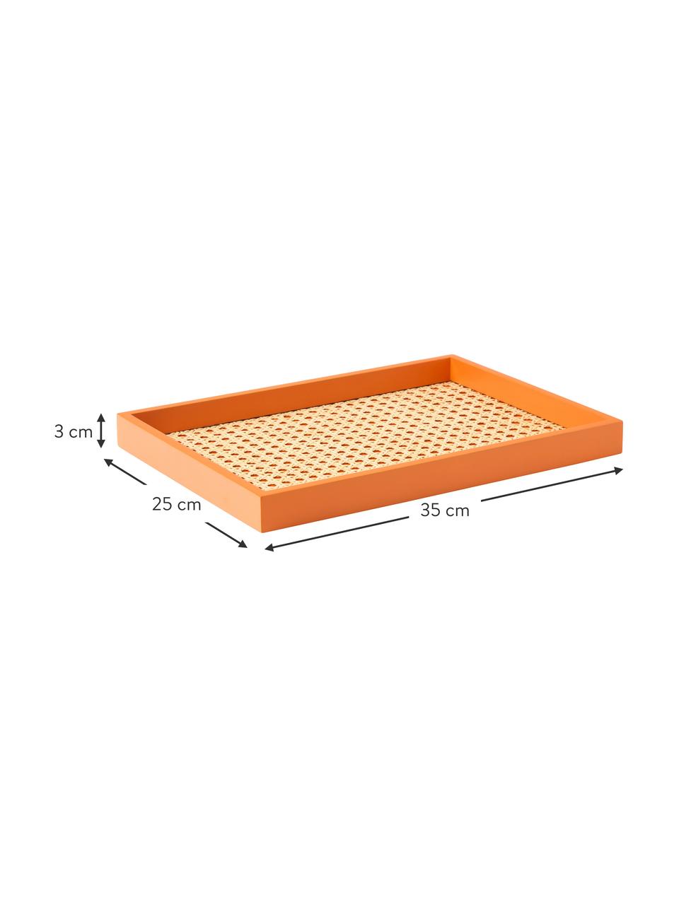 Deko-Tablett Carina mit Wiener Geflecht, Ablagefläche: Rattan, Rand: Mitteldichte Holzfaserpla, Orange, B 35 x H 3 cm
