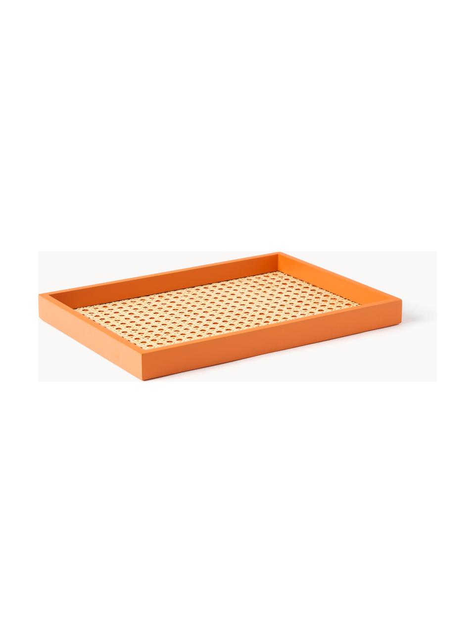 Decoratief dienblad Carina met Weens vlechtwerk, Plank: rotan, Rand: MDF, Oranje, B 35 x H 3 cm