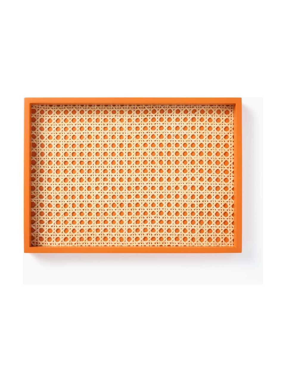 Bandeja con tejido vienés Carina, Estante: ratán, Borde: tablero de fibras de dens, Naranja, An 35 x F 3 cm