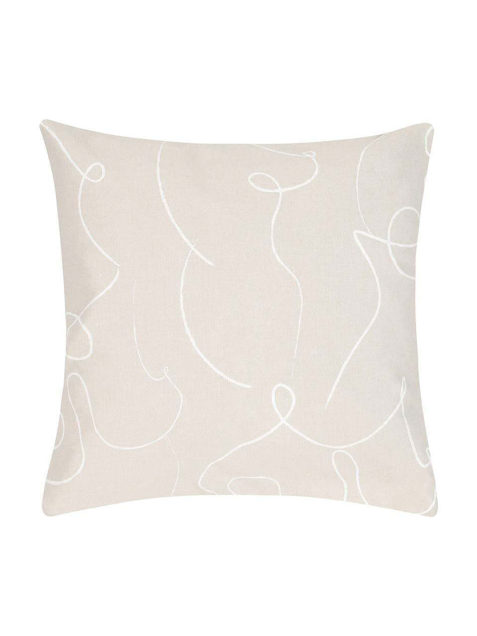 Housse de coussin à imprimé abstrait Amino, Beige/blanc