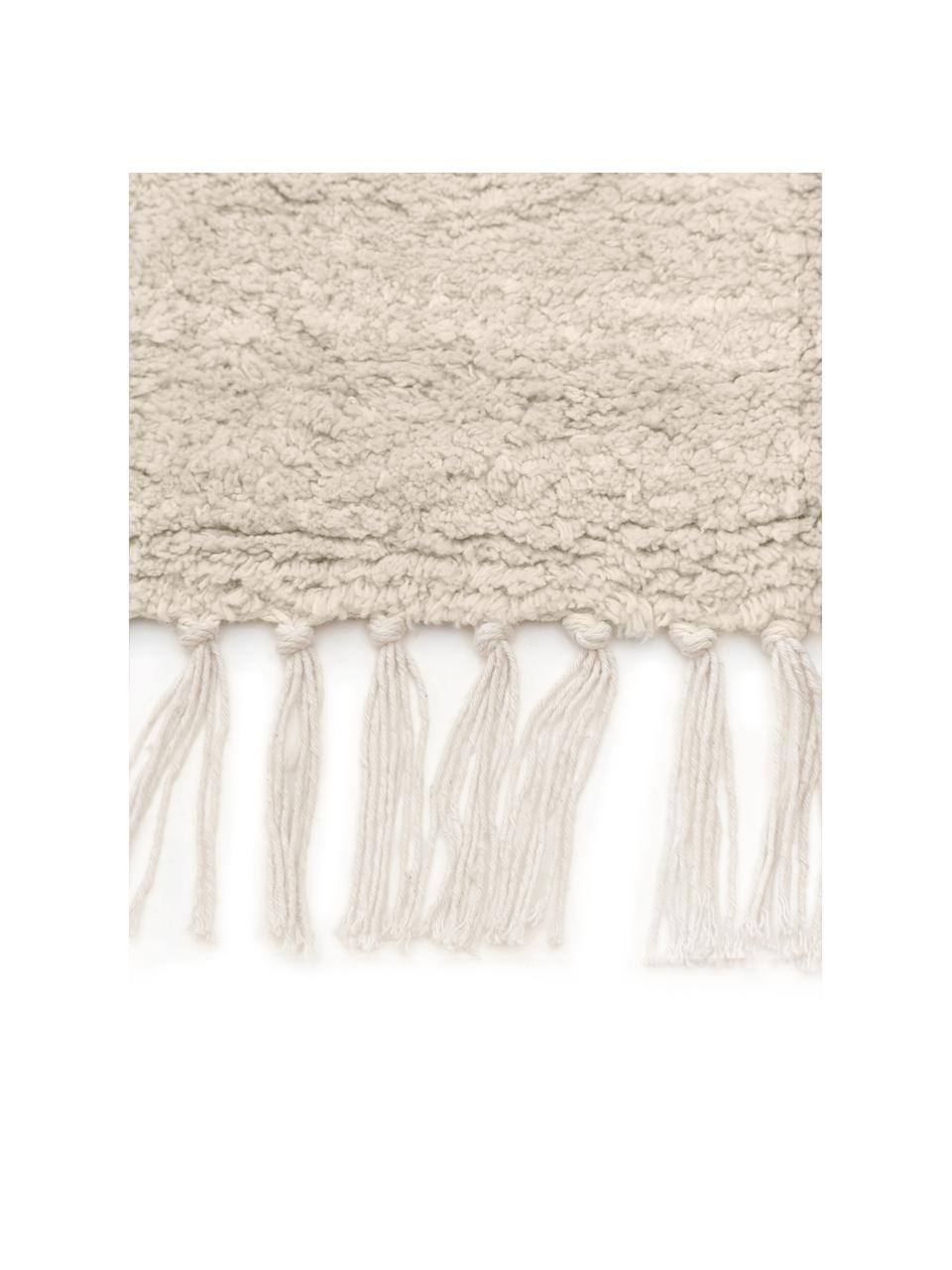 Alfombra corredor artesanal de algodón con flecos Bina, Beige, An 80 x L 250 cm