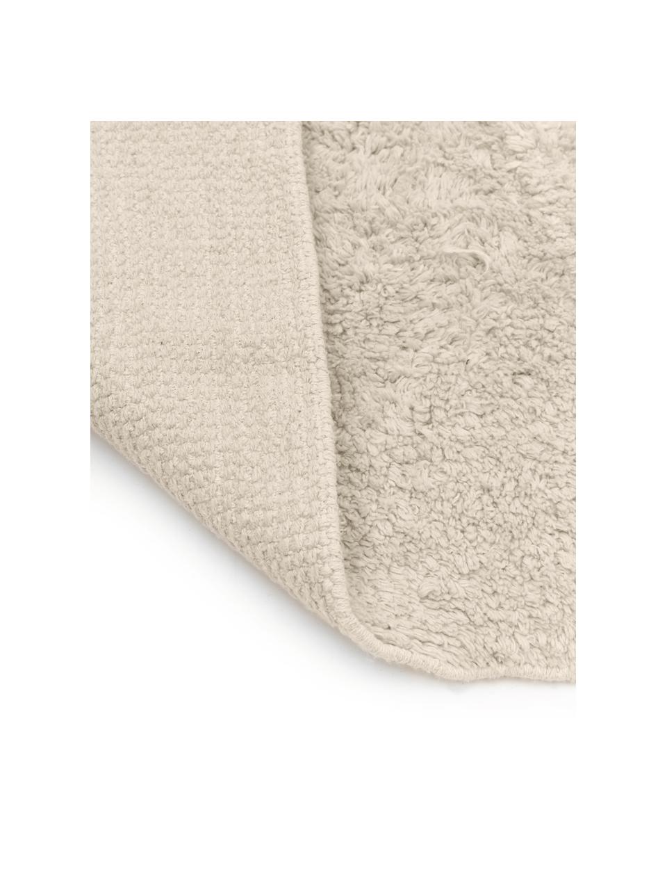Handgetufte katoenen loper Bina met ruitjesmotief en franjes, Beige, B 80 x L 250 cm
