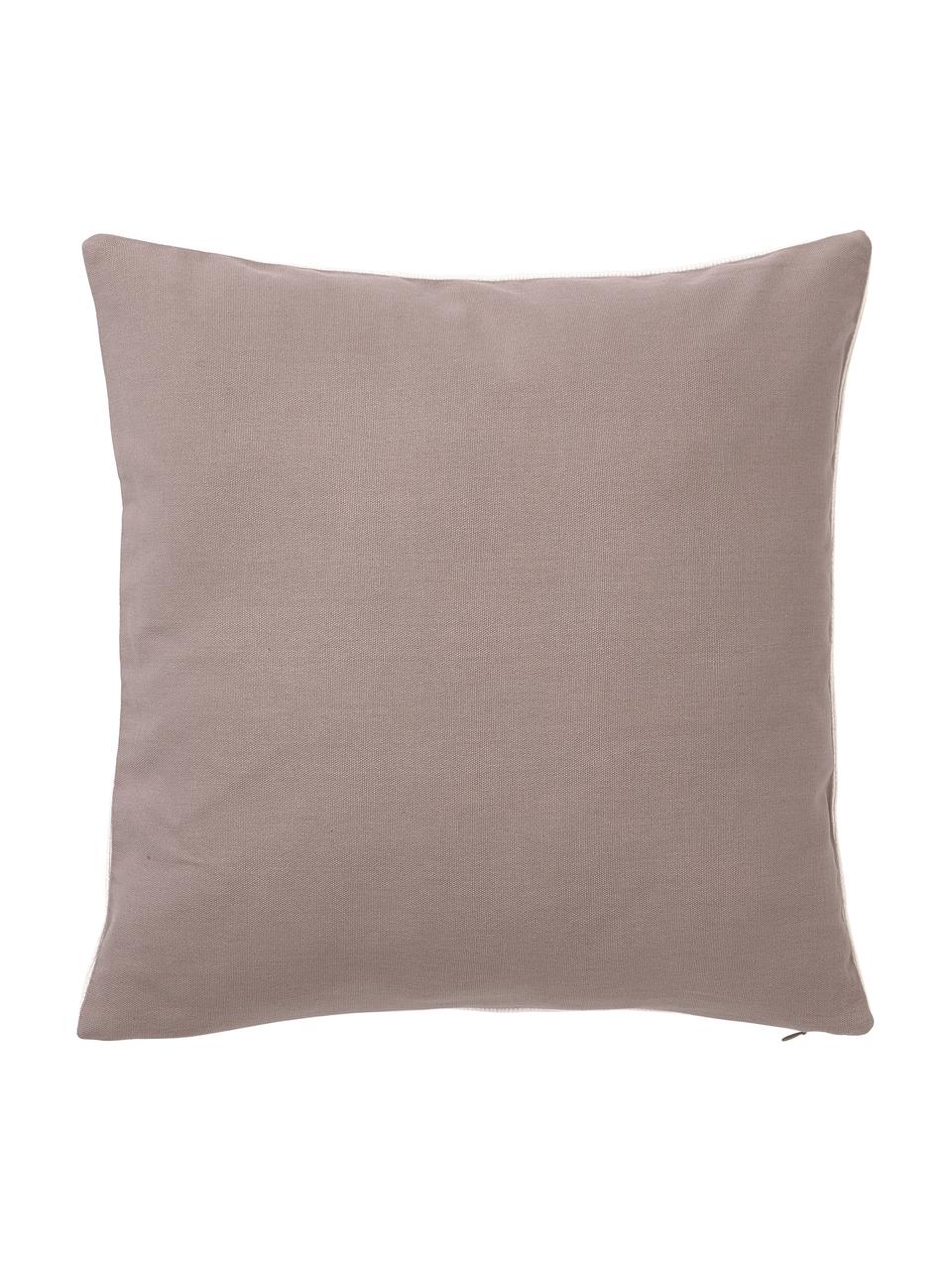 Housse de coussin 45x45 coton brodé avec décorations abstraites Maree, 100 % coton, Beige, gris, larg. 45 x long. 45 cm