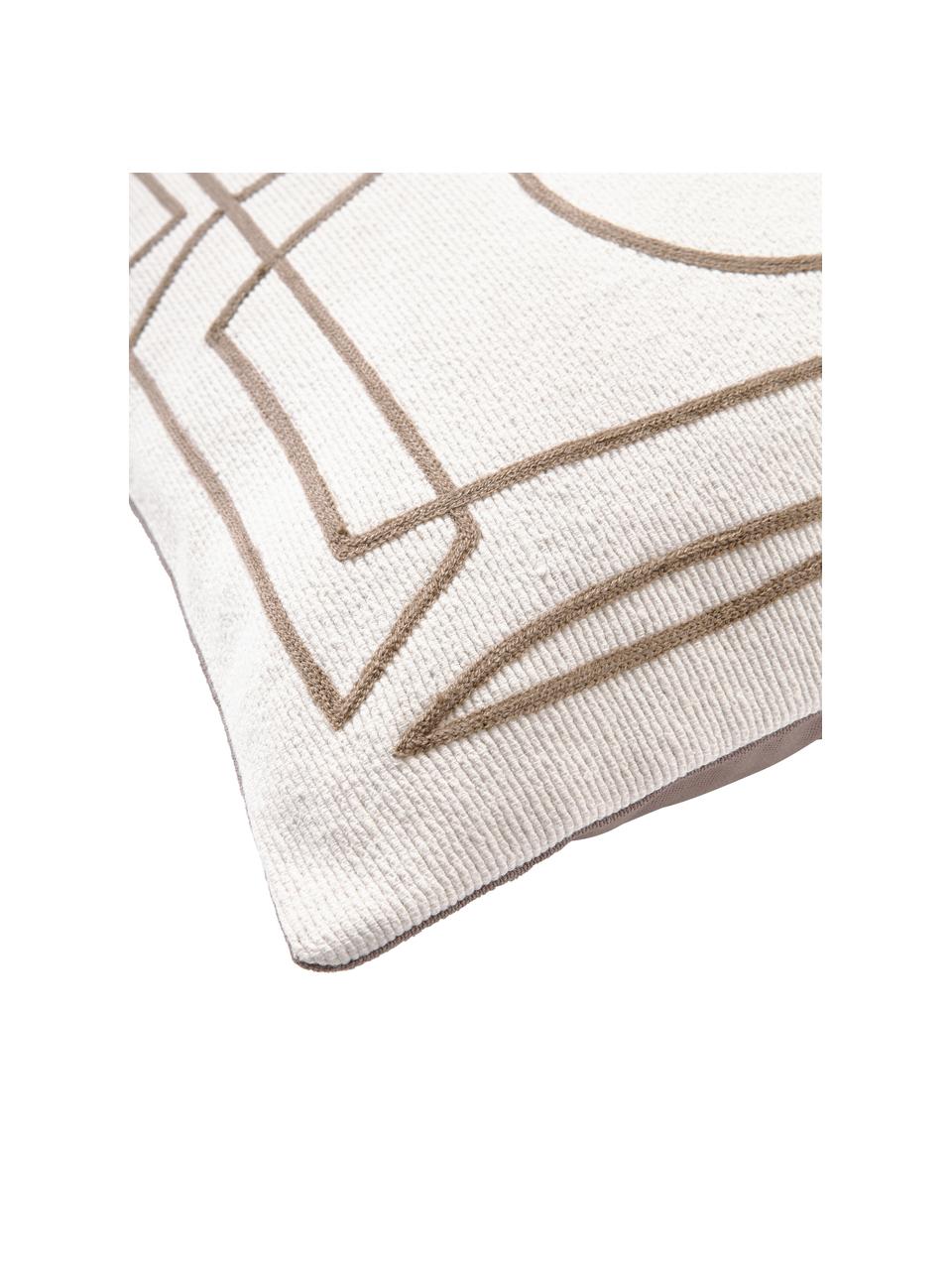 Housse de coussin 45x45 coton brodé avec décorations abstraites Maree, 100 % coton, Beige, gris, larg. 45 x long. 45 cm