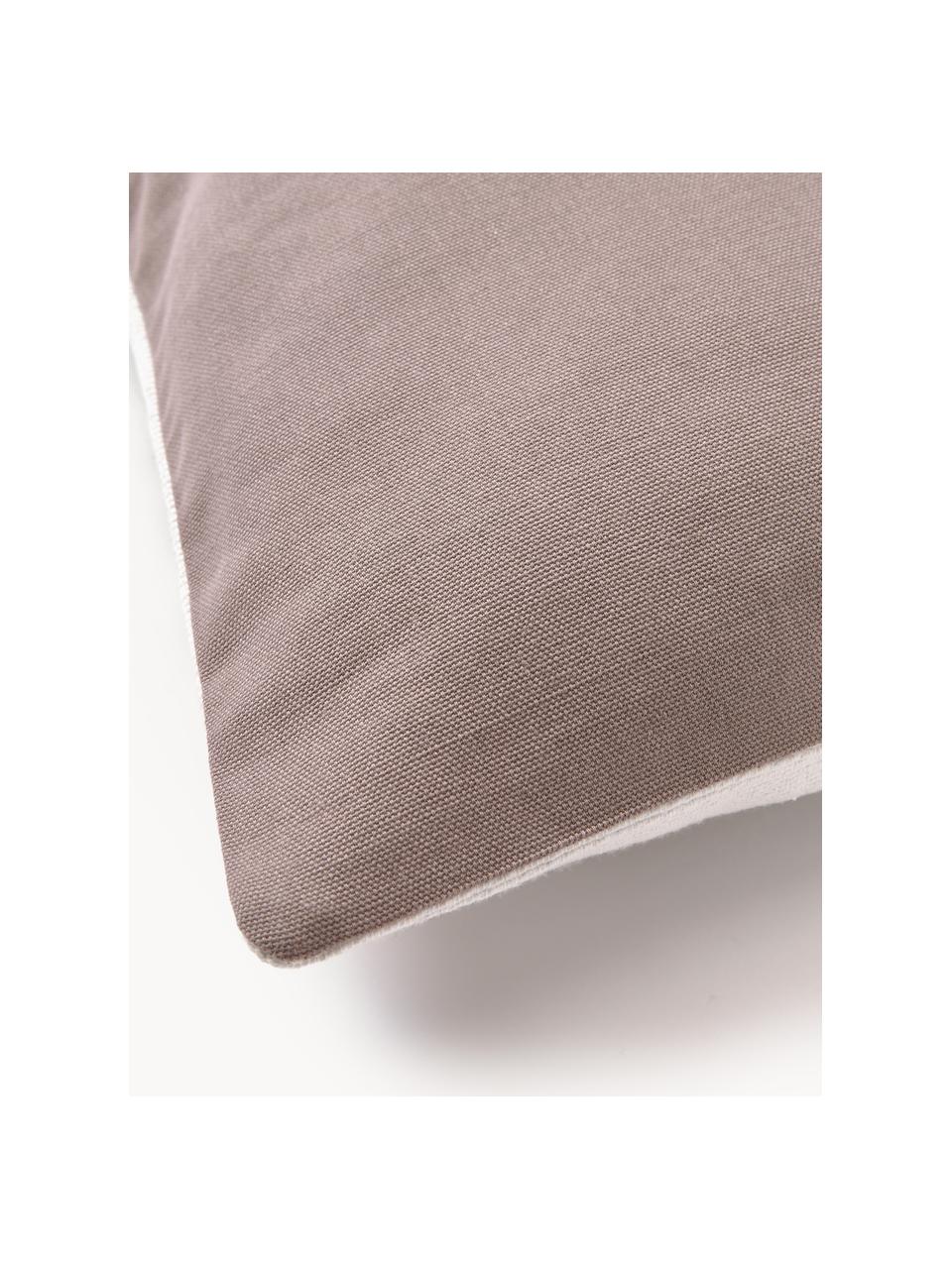 Bestickte Baumwoll-Kissenhülle Maree mit abstrakten Verzierungen, 100 % Baumwolle, Taupe, Off White, B 45 x L 45 cm