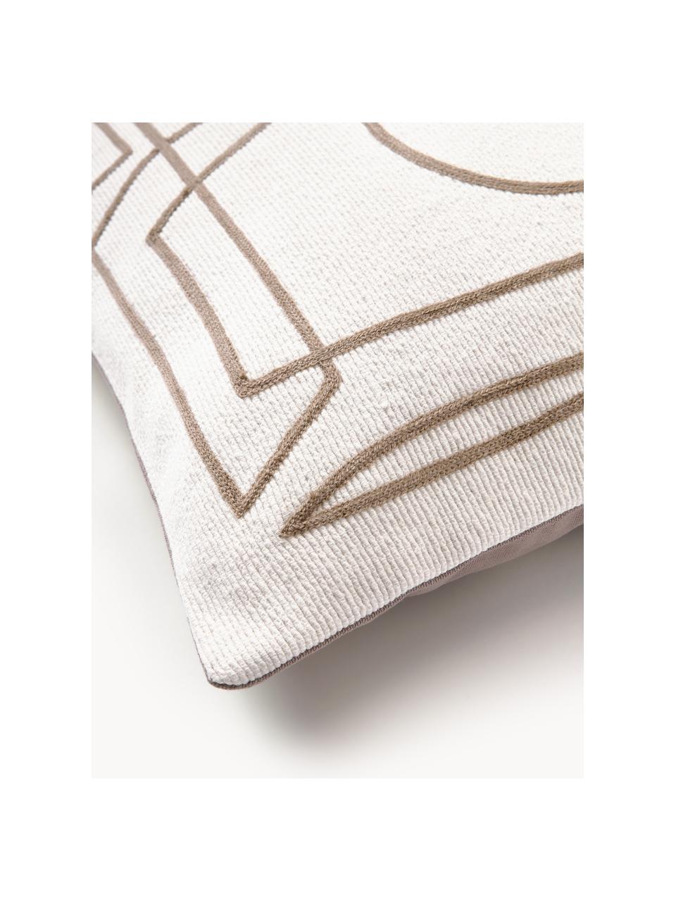 Housse de coussin 45x45 motif abstrait brodé Maree, 100 % coton, Taupe, blanc cassé, larg. 45 x long. 45 cm