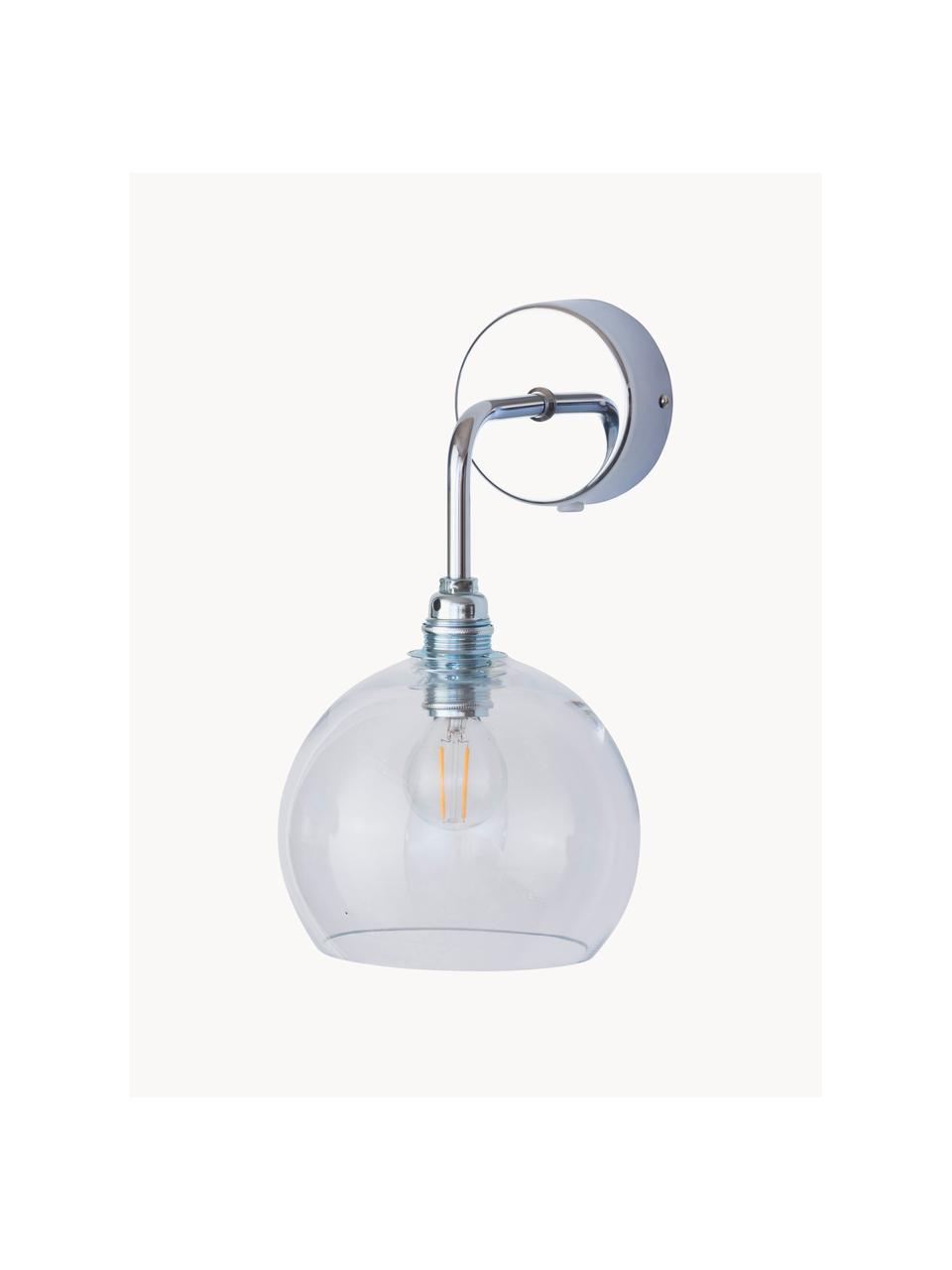 Wandlamp Rowan van mondgeblazen glas, Lampenkap: mondgeblazen glas, Transparant, zilverkleurig, iriserend, B 16 x D 19 cm