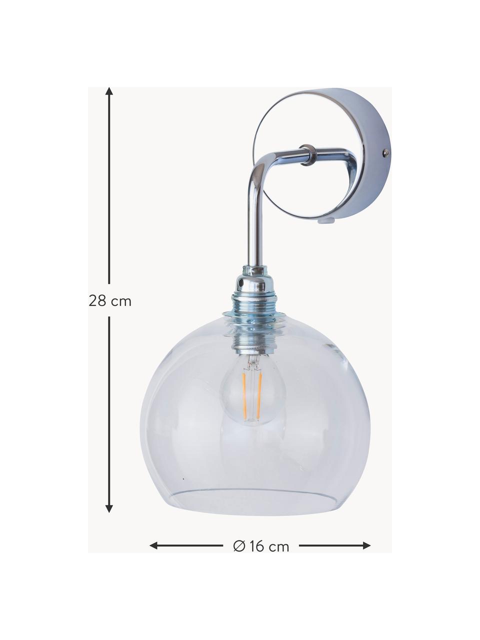 Wandleuchte Rowan aus mundgeblasenem Glas, Lampenschirm: Glas, mundgeblasen, Transparent, Silberfarben, irisierend, B 16 x T 19 cm