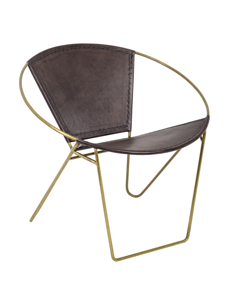 Sillón de cuero Sanpark, Asiento: cuero, Estructura: metal, Marrón oscuro, dorado, An 80 x F 57 cm