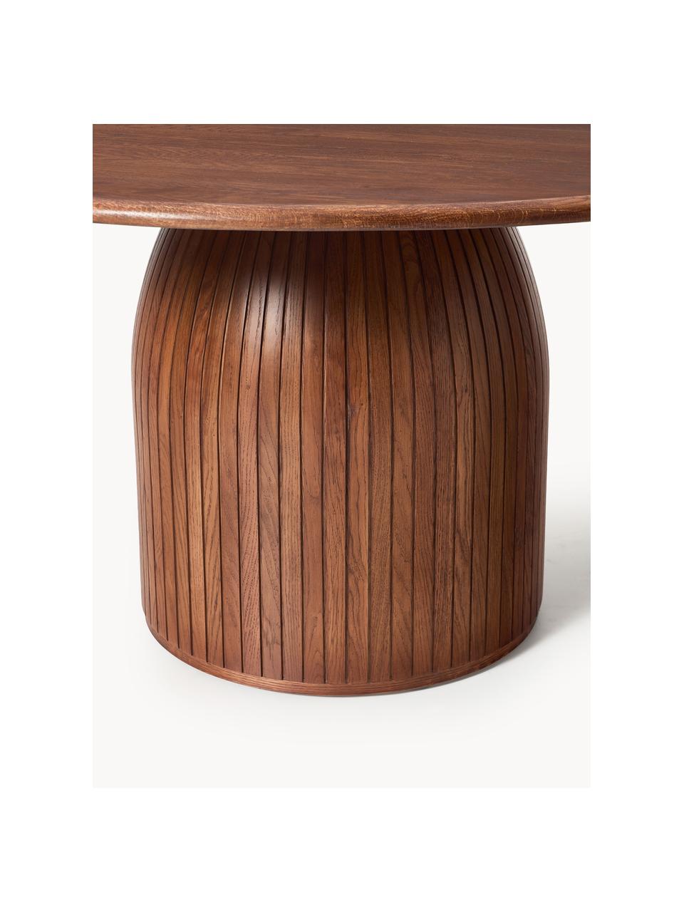 Mesa de comedor redonda con estructura estriada Nelly, tamaños diferentes, Tablero: madera de roble, Madera de roble oscura, Ø 115 cm