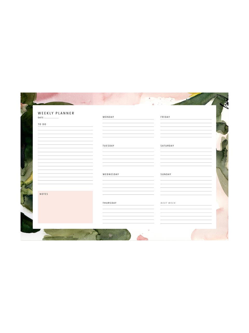 Weekplanner Floral Colours, Papier, Roze, groen, wit, B 30 x H 21 cm