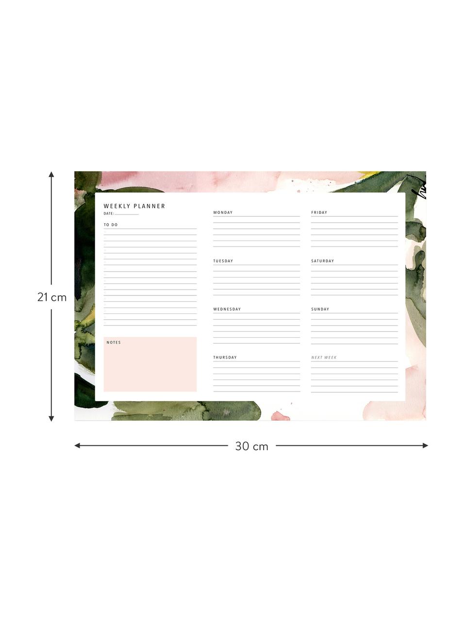 Planer tygodniowy Floral Colours, Papier, Blady różowy, zielony, biały, S 30 x W 21 cm
