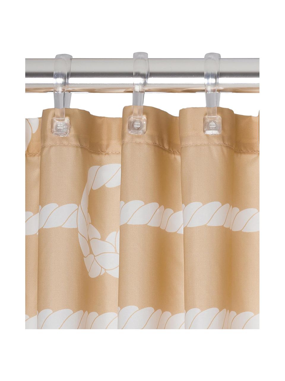 Rideau de douche à motif marin Rope, Couleur sable, blanc