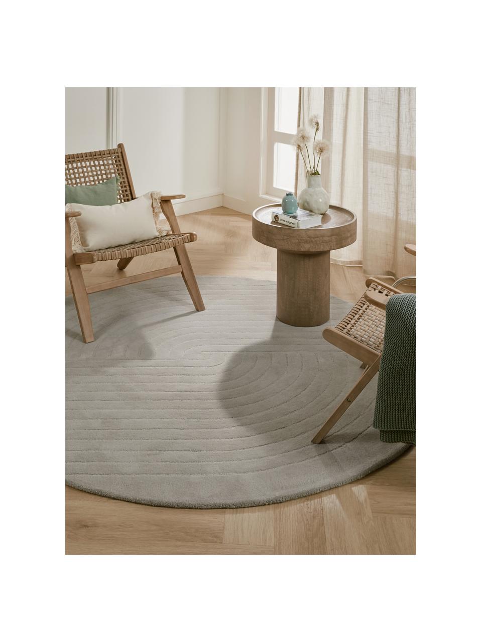 Okrúhly ručne tuftovaný vlnený koberec Mason, Svetlosivá, Ø 150 cm (veľkosť M)