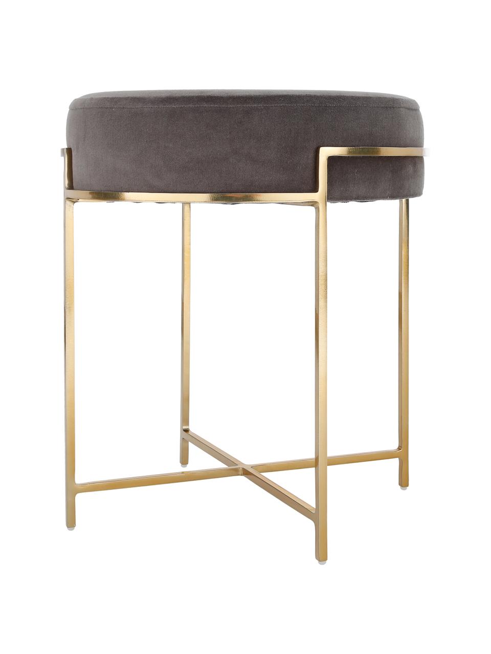 Fluwelen kruk Madeleine met metalen frame, Bekleding: katoenfluweel, Voet: gepoedercoat metaal, Fluweel donkergrijs, Ø 40 x H 45 cm