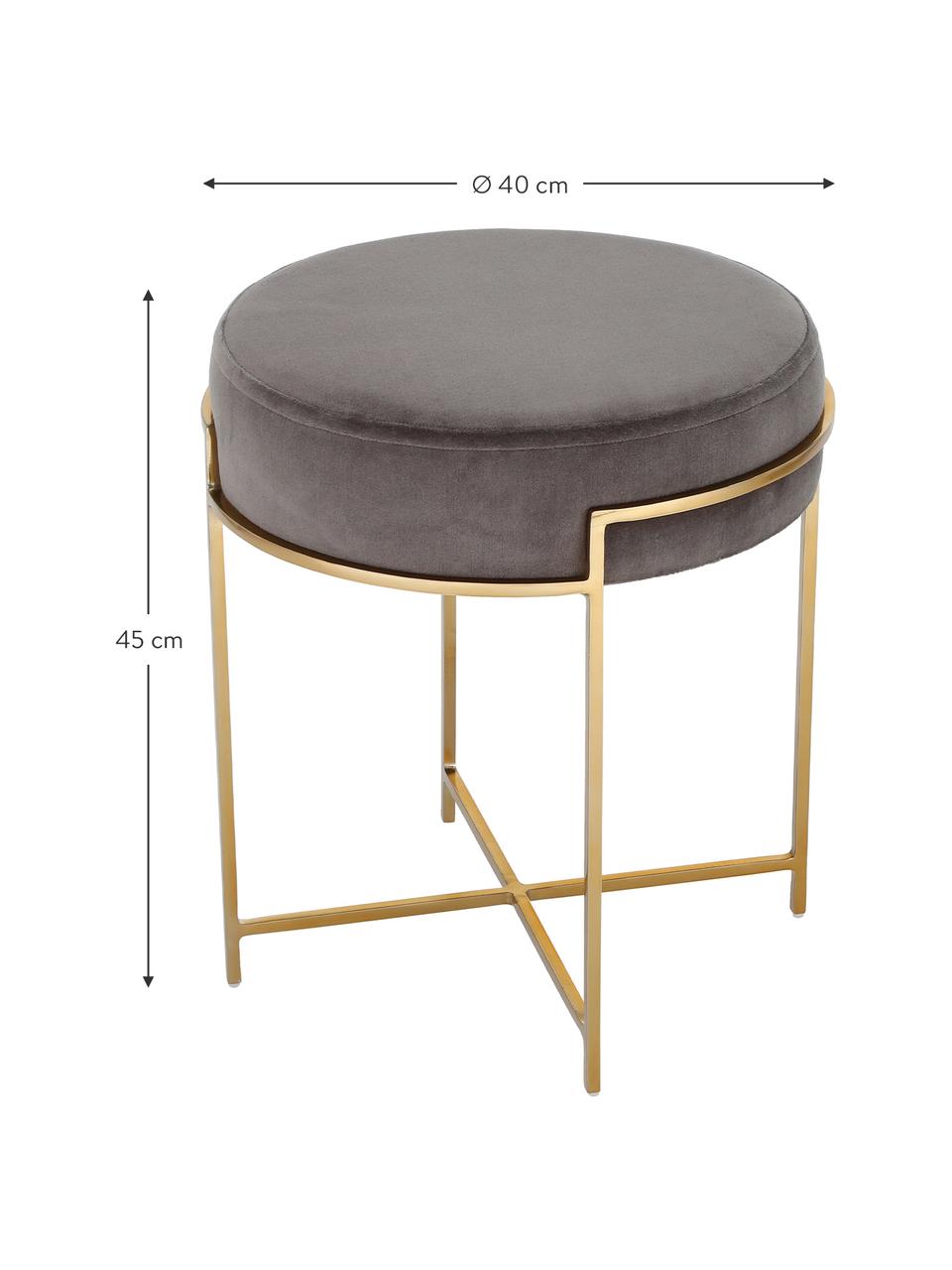 Tabouret en velours Madeleine, Velours gris foncé, Ø 40 x haut. 45 cm