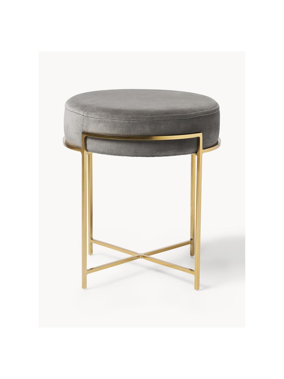 Tabouret en velours Madeleine, Velours gris foncé, Ø 40 x haut. 45 cm