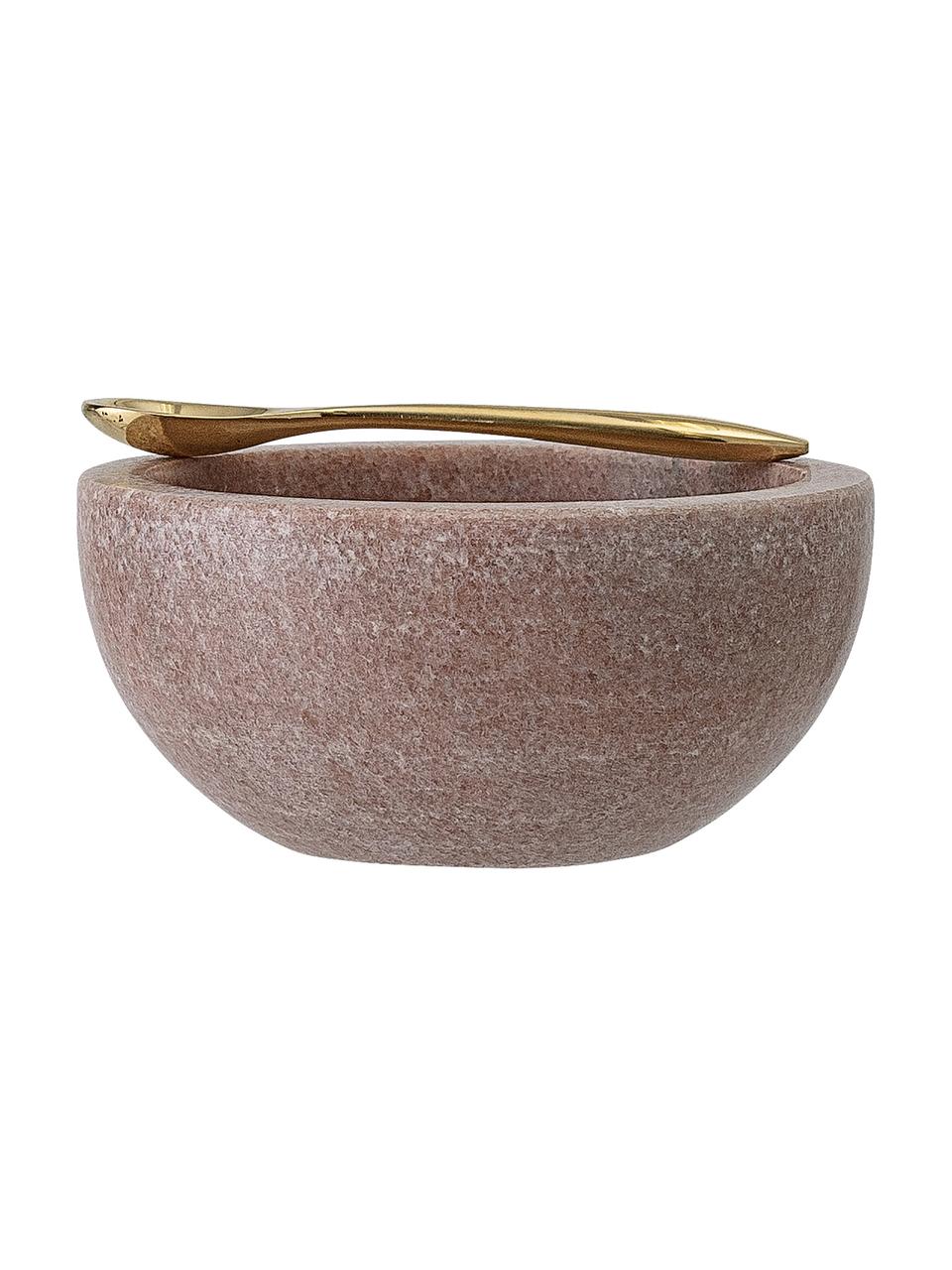 Marmeren schalen Spoon in roze met lepel, 2-delig, Schaal: marmer, Lepel: messing, Roze, gemarmerd, Ø 10 x H 5 cm