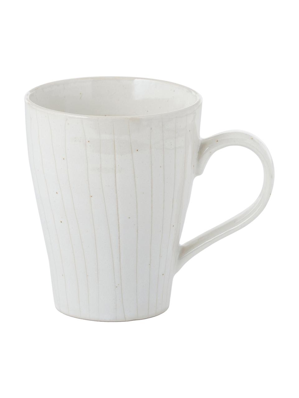 Handgemachte Tassen Copenhagen mit feinen Streifen, 6 Stück, Steingut, Elfenbein mit feinen hellbeigen Streifen, Ø 12 x H 11 cm