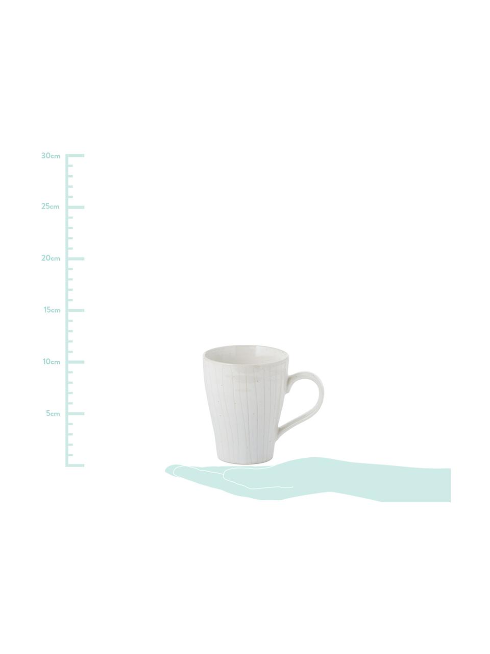 Handgemachte Tassen Copenhagen mit feinen Streifen, 6 Stück, Steingut, Elfenbein mit feinen hellbeigen Streifen, Ø 12 x H 11 cm