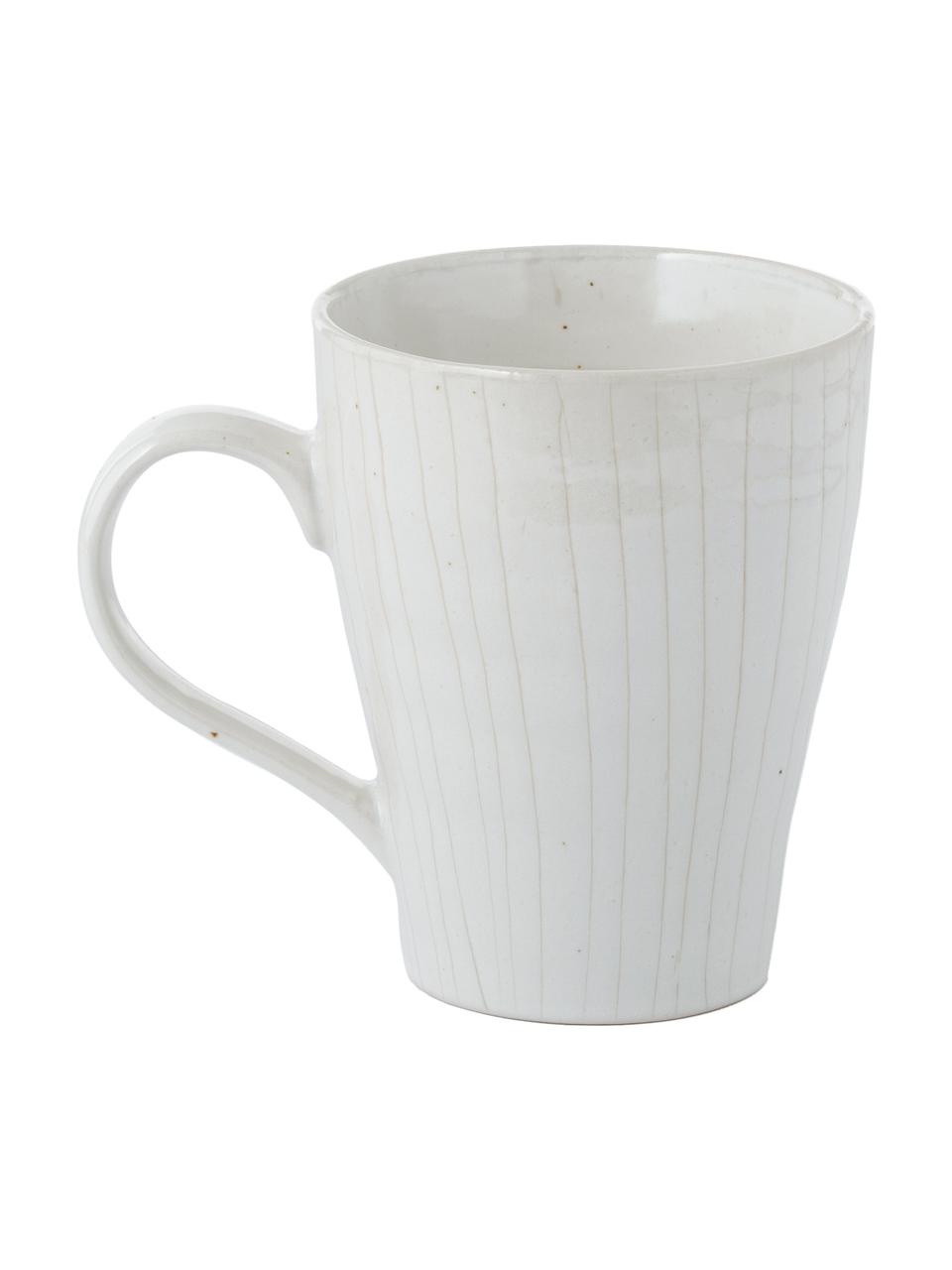 Tazas artesanales Copenhagen, 6 uds., Gres, Marfil con rayas finas en beige claro, Ø 12 x Al 11 cm